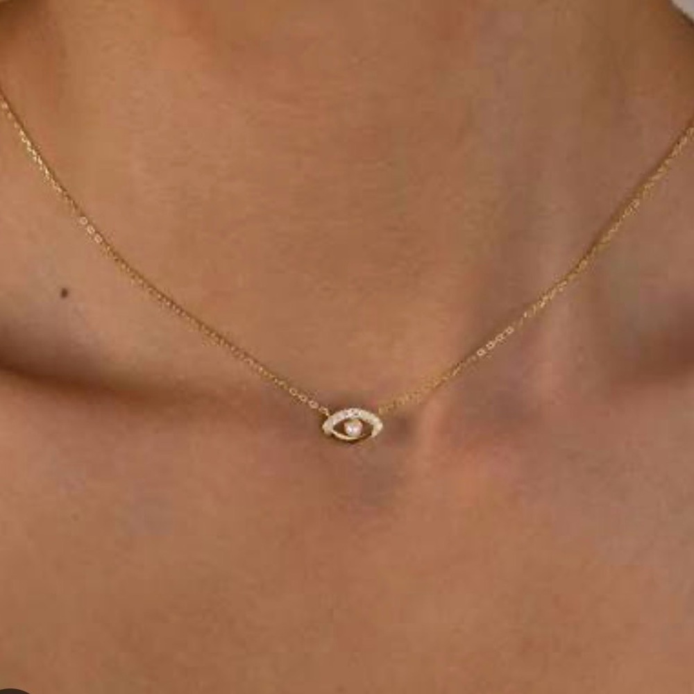 Isabella M Gold/Sterling Silver Opal evil eye CZ necklace new
